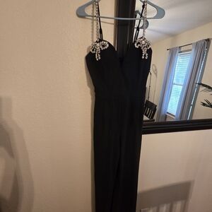 Elegant Black Dress with Embellished Straps